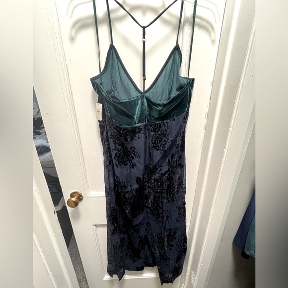 Free People Velvet Midi Dress - Blue and Green with Floral details - Picture 3 of 7